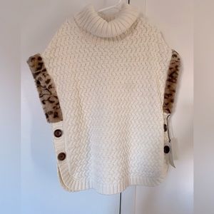 Aspen Kids Girls Cable Knit Poncho Sweater with Faux Fur Trim (kids size 7/8)